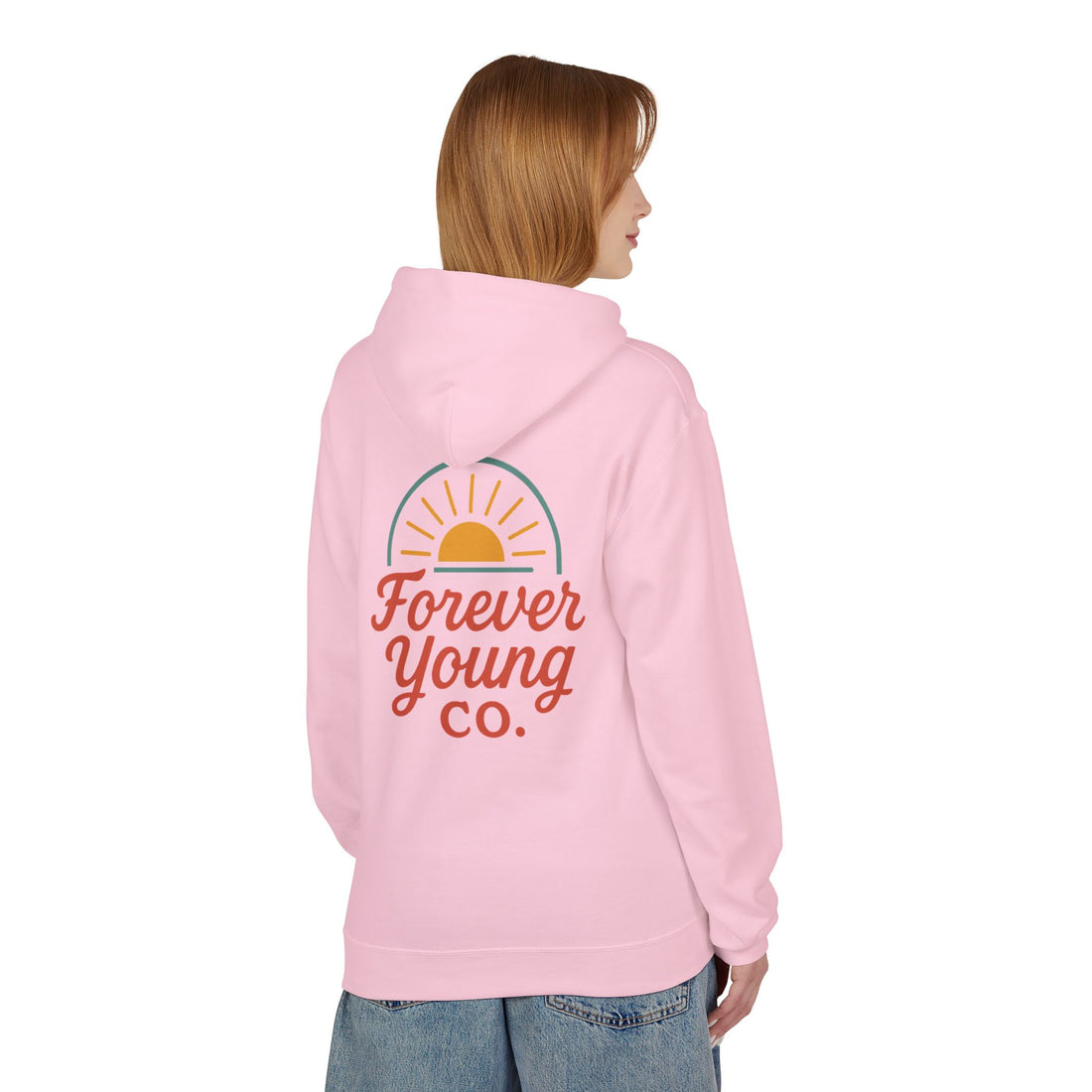 Forever Young Co. Fleece Hoodie - Casual Everyday Wear, Gift for Youth, Screen-Printed Hoody, Trendy Apparel, Cozy Outerwear
