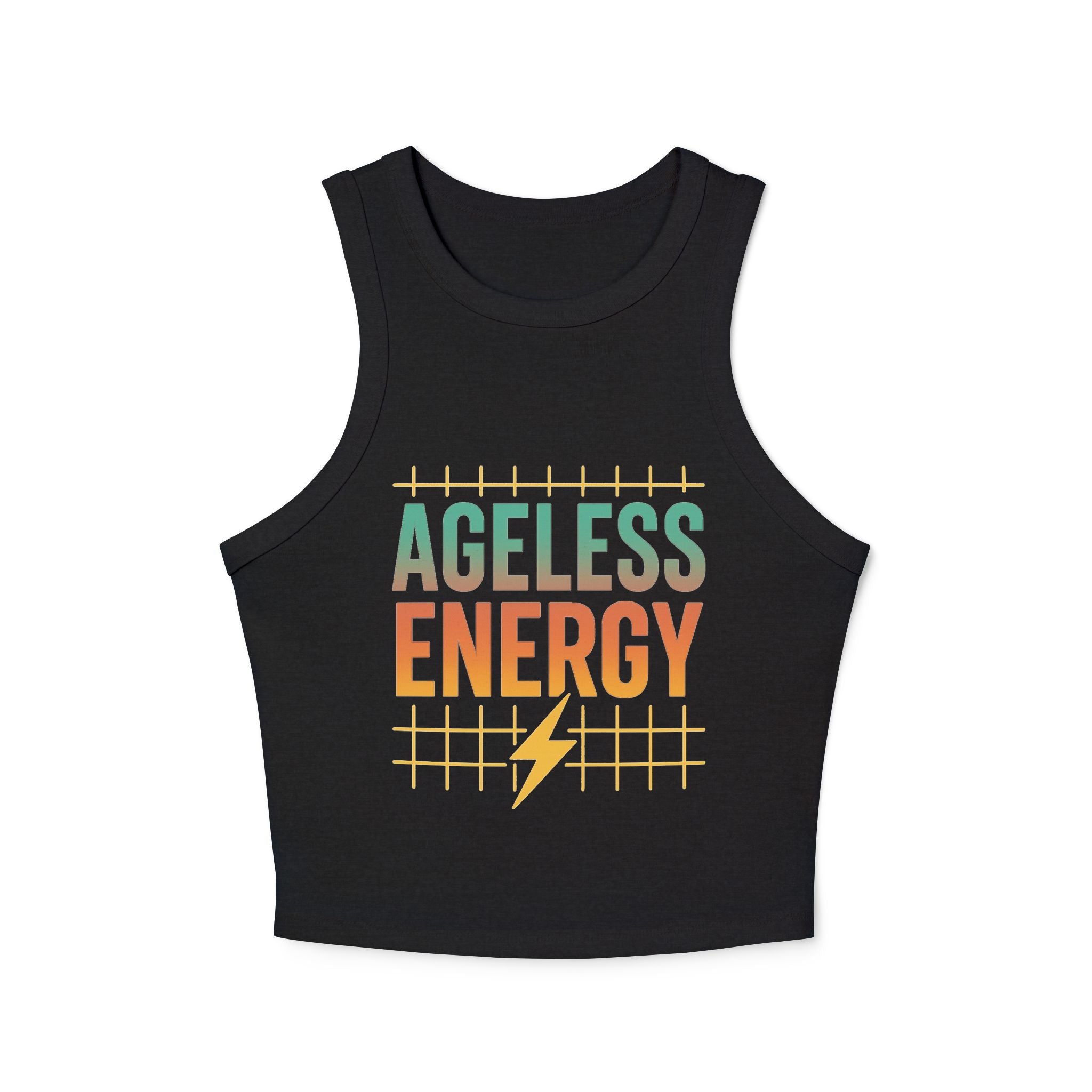 Ageless Energy – Women’s Micro Rib Racer Tank- Stay radiant in this fitted racer-back tank featuring the “Ageless Energy” retro slogan. Ultra-soft, mid-length, and made to move with you.