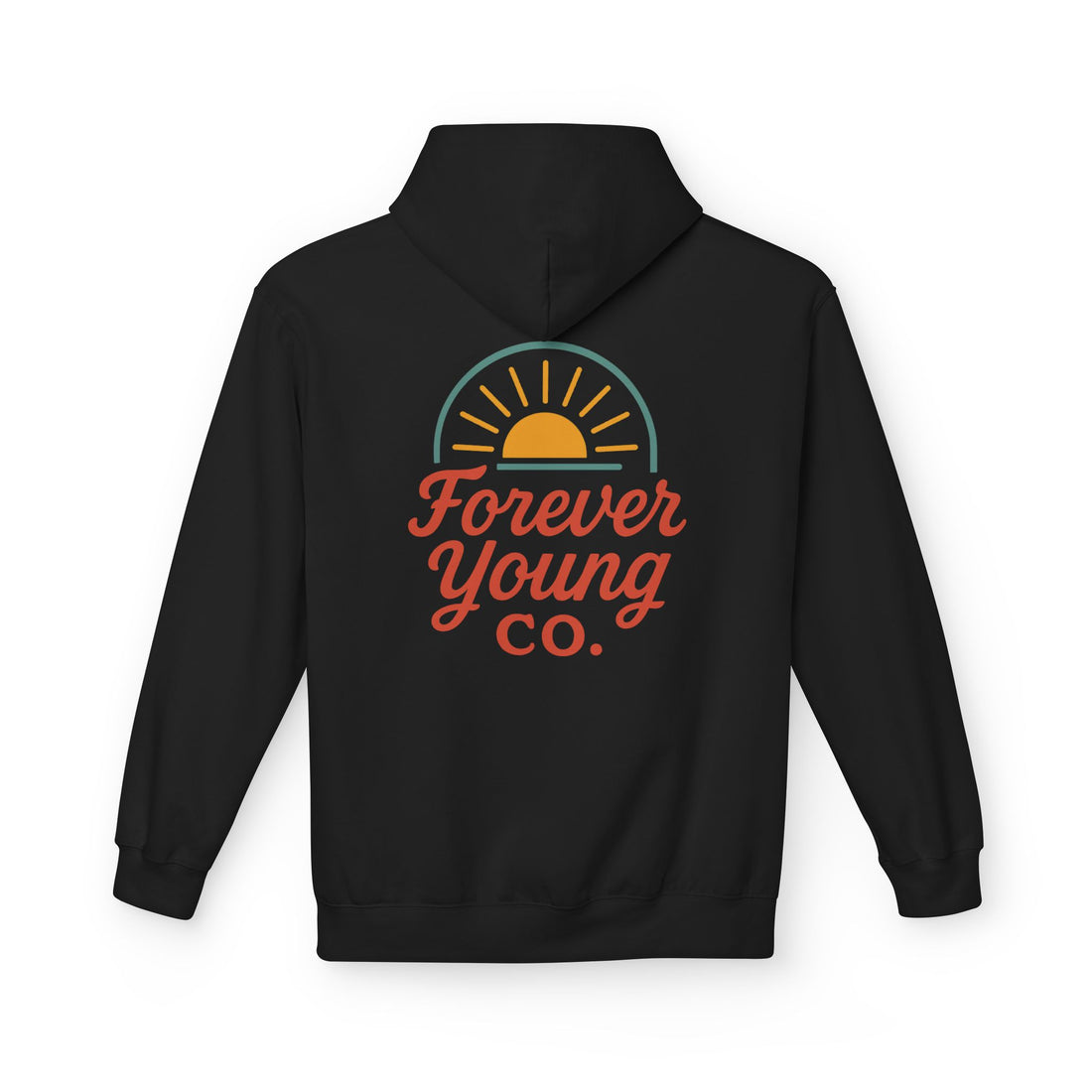 Forever Young Co. Fleece Hoodie - Casual Everyday Wear, Gift for Youth, Screen-Printed Hoody, Trendy Apparel, Cozy Outerwear