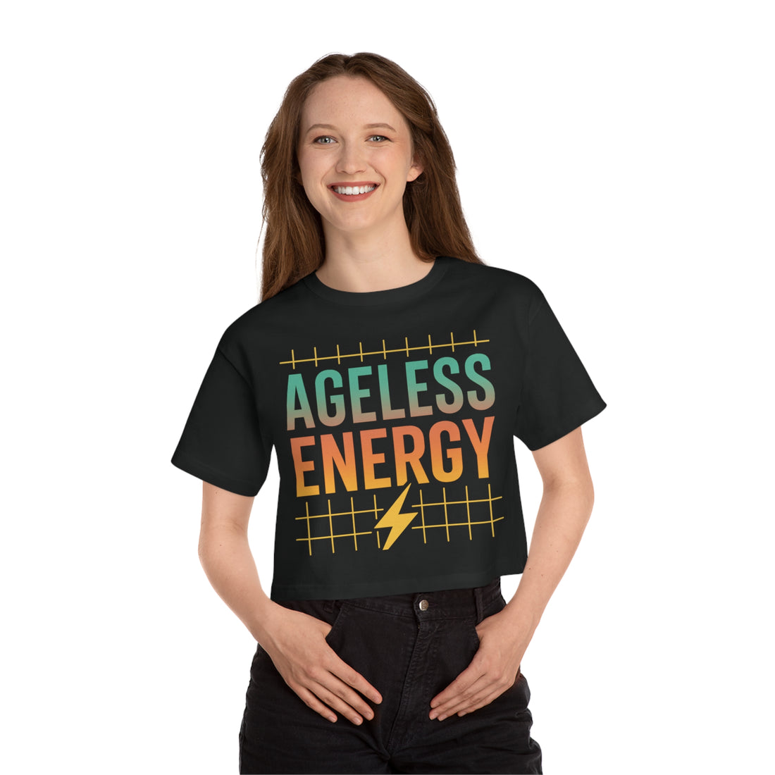 Ageless Energy – Champion® Heritage Cropped Tee (Women’s)-Bold. Boxy. Timeless. This cropped tee delivers "Ageless Energy" with retro flair, soft cotton comfort, and Champion® quality you can feel.