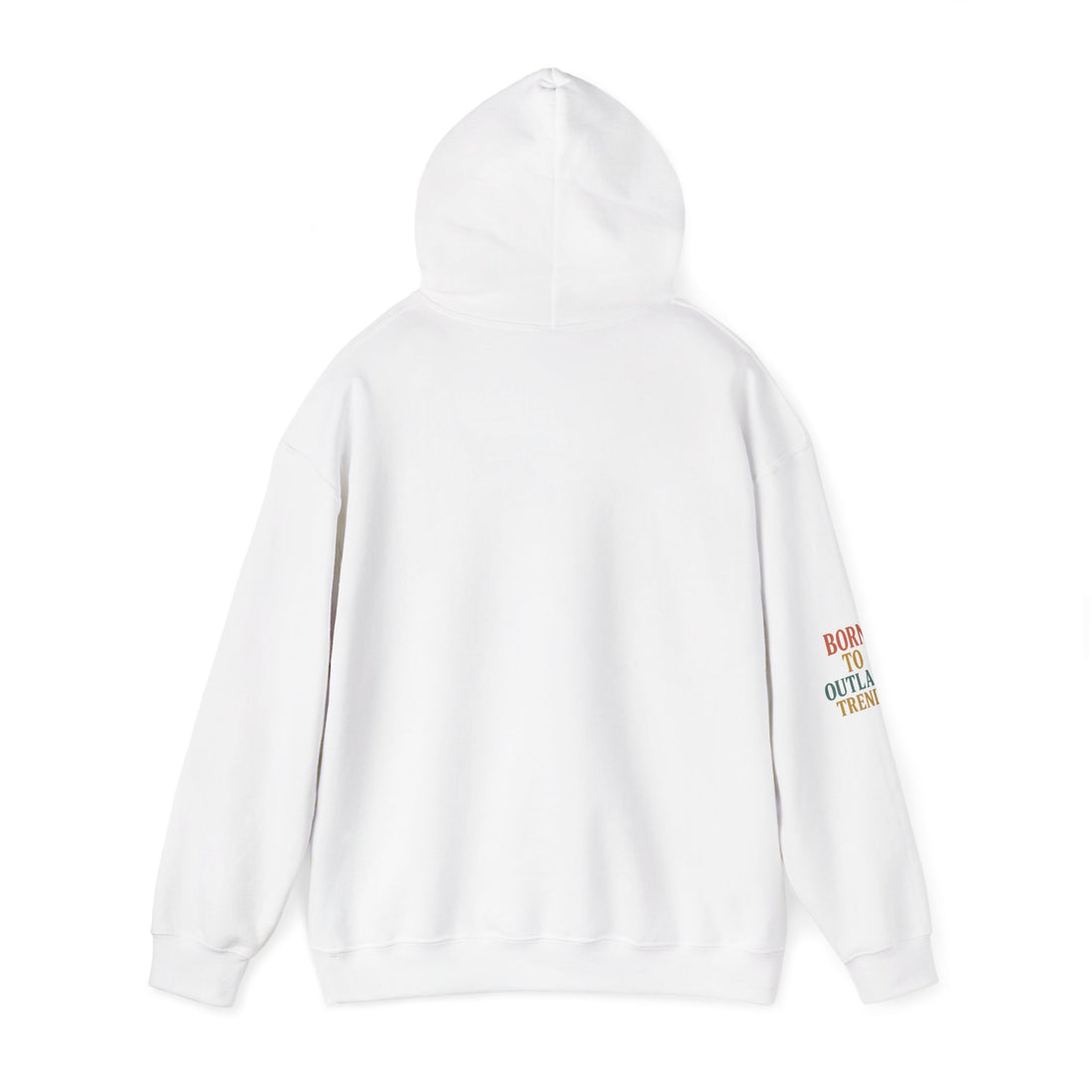 Born to Outlast Trends – Cozy Unisex Hoodie- Cozy with a statement. This hoodie brings timeless style and soft comfort together — featuring "Born to Outlast Trends" down the sleeve and FY branding on the chest.