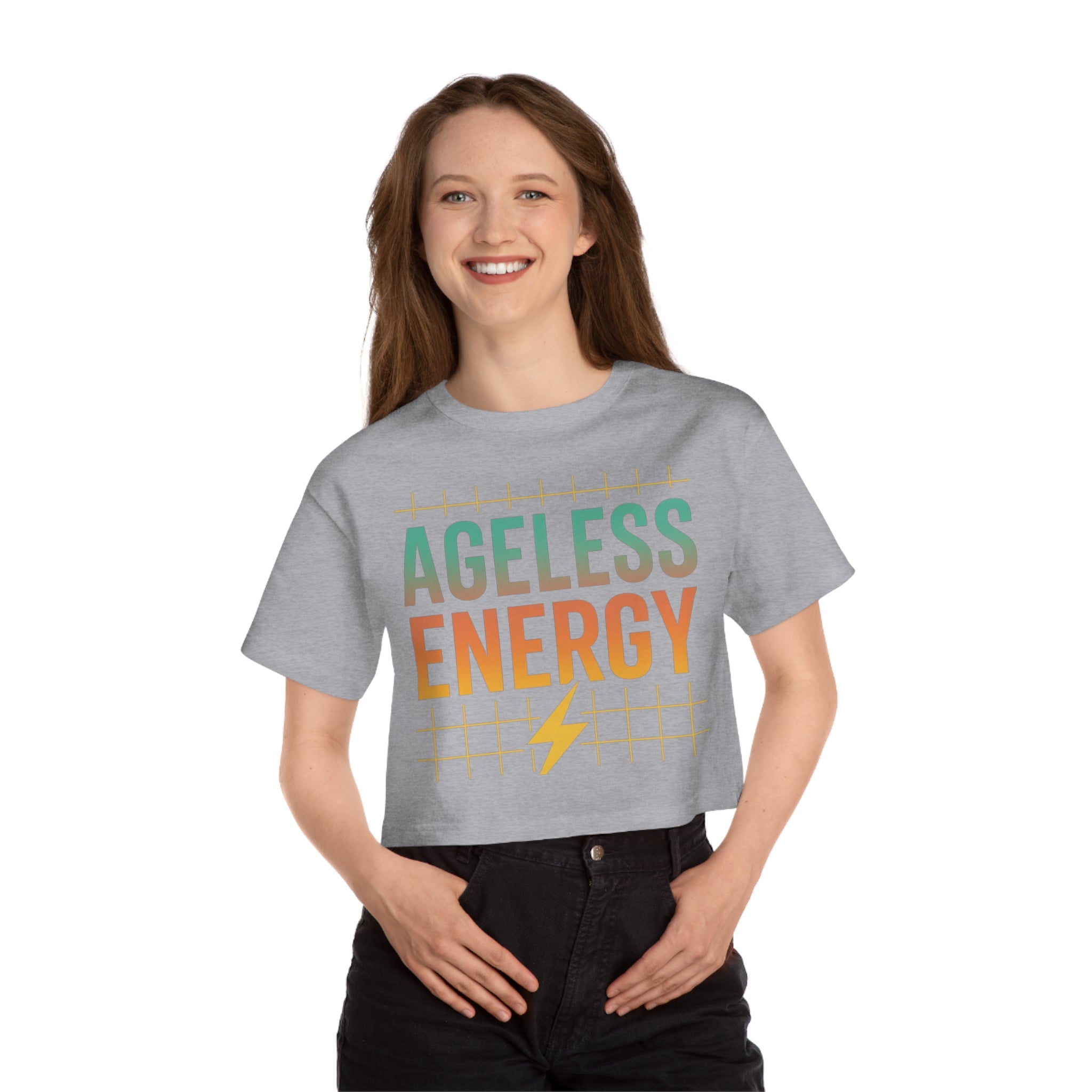 Ageless Energy – Champion® Heritage Cropped Tee (Women’s)-Bold. Boxy. Timeless. This cropped tee delivers "Ageless Energy" with retro flair, soft cotton comfort, and Champion® quality you can feel.