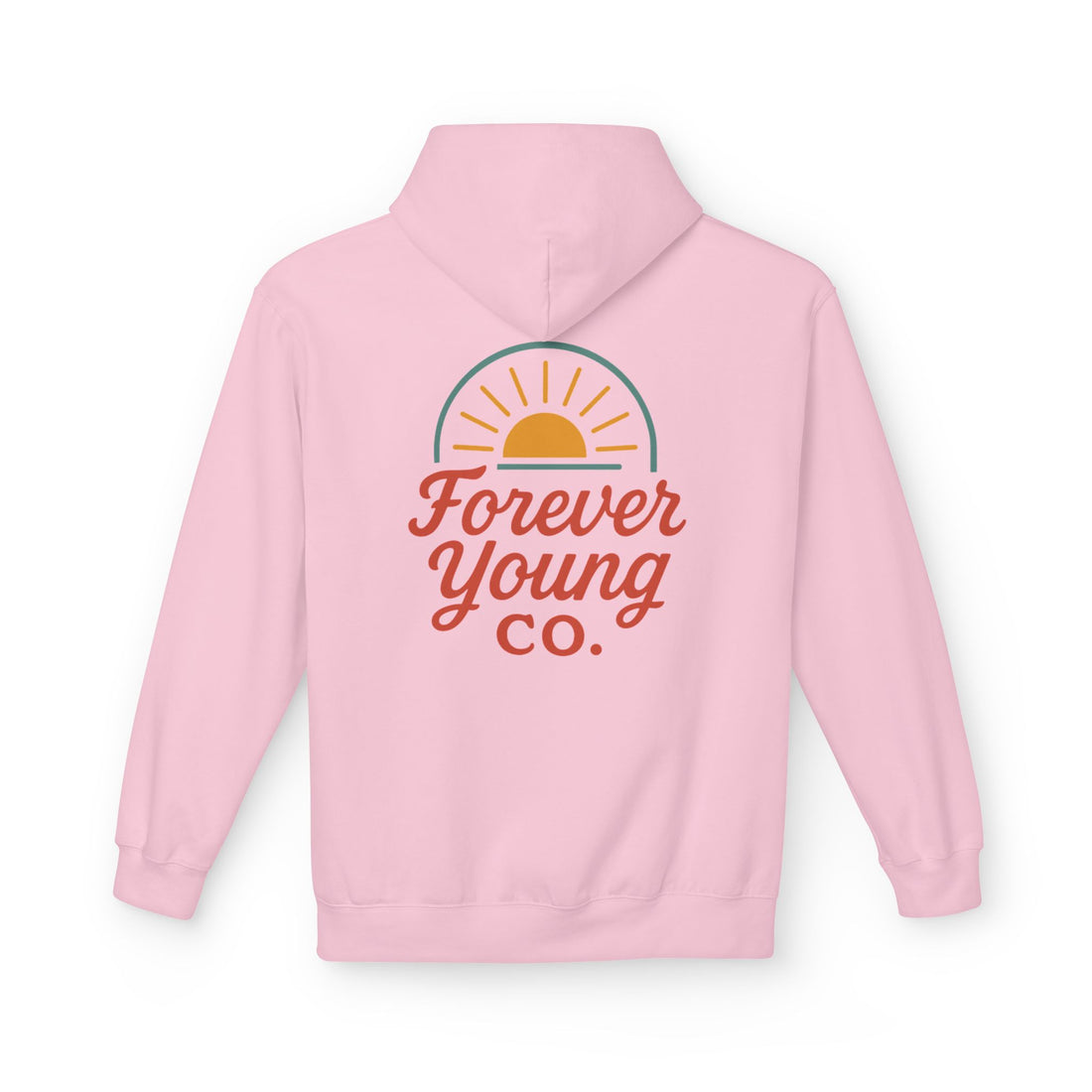 Forever Young Co. Fleece Hoodie - Casual Everyday Wear, Gift for Youth, Screen-Printed Hoody, Trendy Apparel, Cozy Outerwear