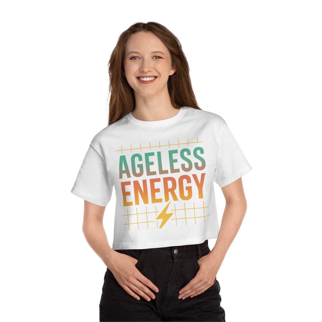 Ageless Energy – Champion® Heritage Cropped Tee (Women’s)-Bold. Boxy. Timeless. This cropped tee delivers "Ageless Energy" with retro flair, soft cotton comfort, and Champion® quality you can feel.