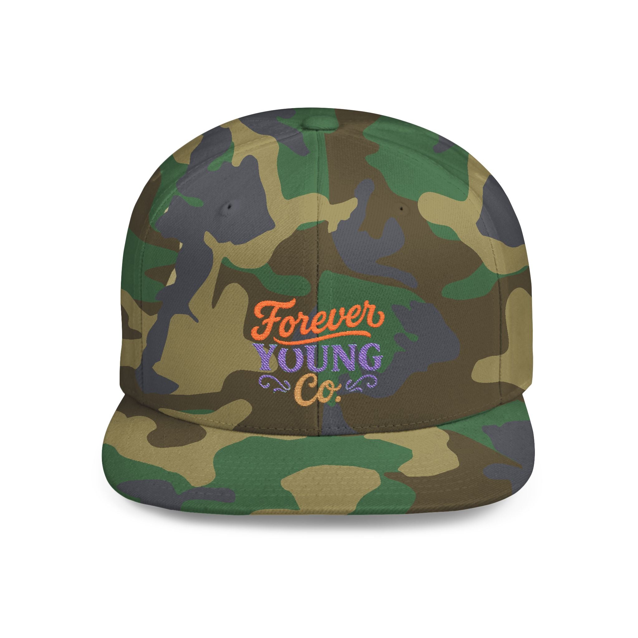 Forever Young Co. – Flat Bill Snapback-Sharp, structured, and straight-up bold — this snapback features Forever Young Co. embroidery and that classic-meets-modern edge for any outfit