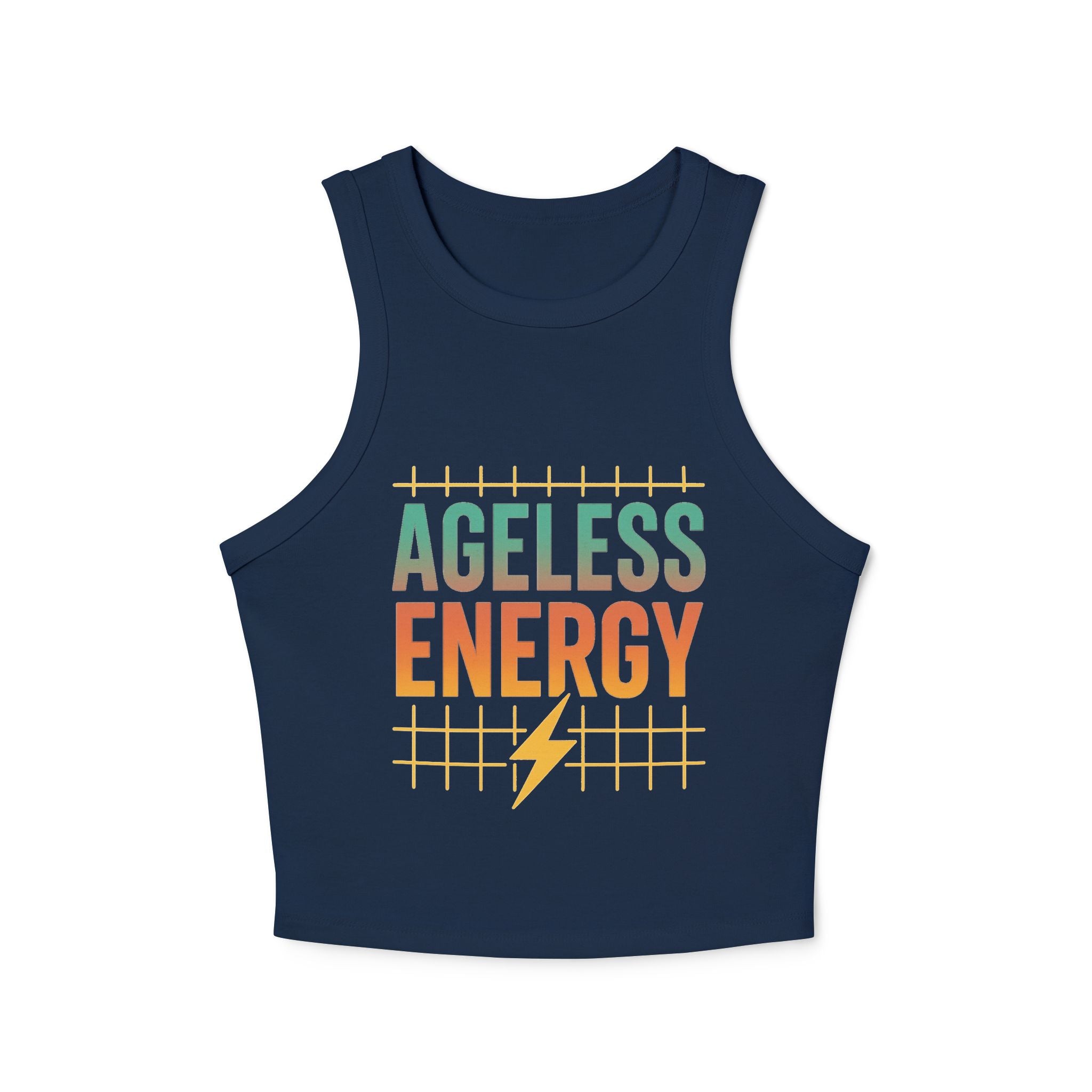 Ageless Energy – Women’s Micro Rib Racer Tank- Stay radiant in this fitted racer-back tank featuring the “Ageless Energy” retro slogan. Ultra-soft, mid-length, and made to move with you.