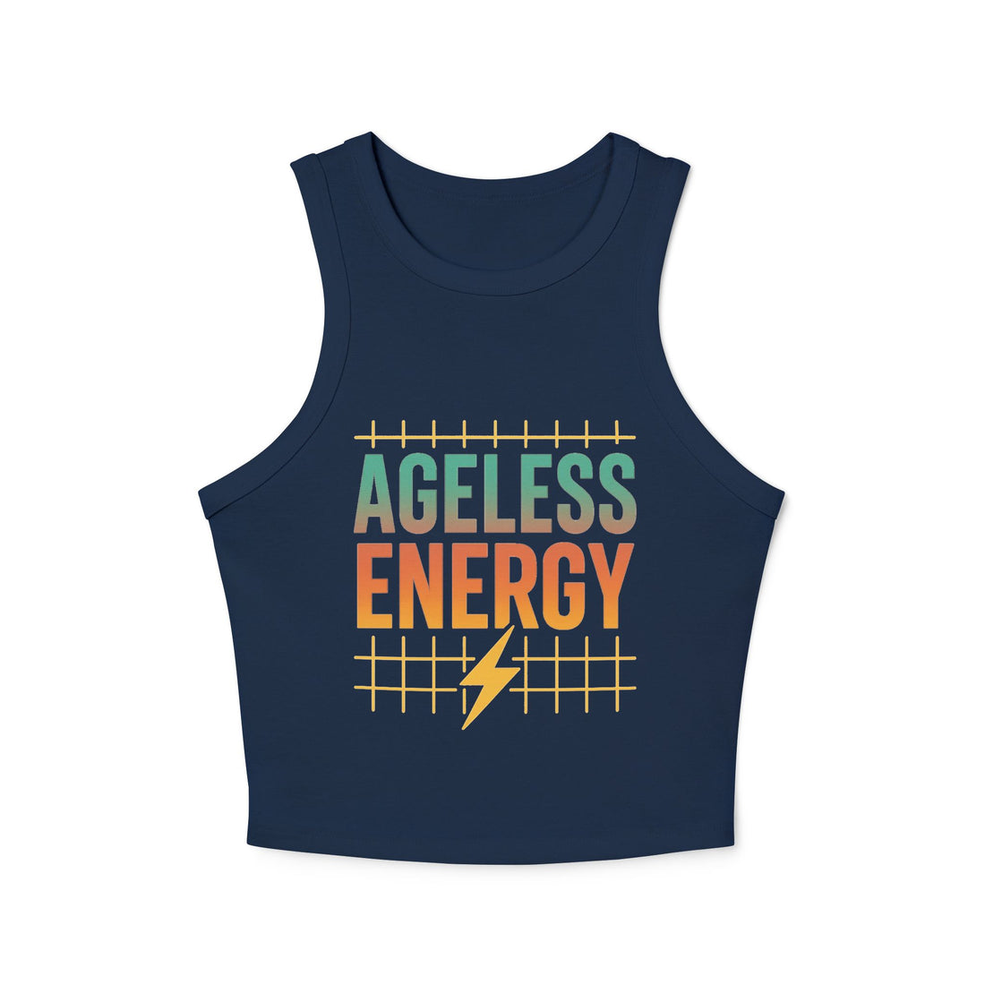 Ageless Energy – Women’s Micro Rib Racer Tank- Stay radiant in this fitted racer-back tank featuring the “Ageless Energy” retro slogan. Ultra-soft, mid-length, and made to move with you.
